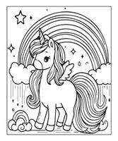 unicorn coloring page vector