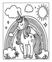 unicorn coloring page vector