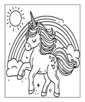 unicorn coloring page vector