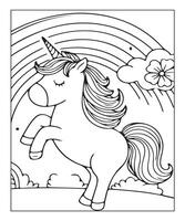 unicorn coloring page for kids vector