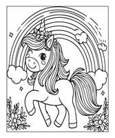 unicorn coloring page for kids vector