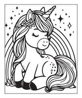 unicorn coloring page vector