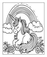 unicorn coloring page vector