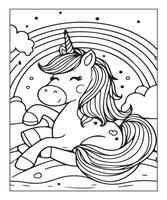 unicorn coloring page vector