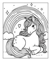 página para colorear de unicornio para niños vector