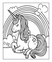 página para colorear de unicornio para niños vector