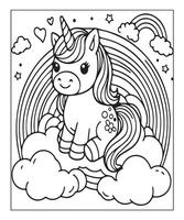 unicorn coloring page vector