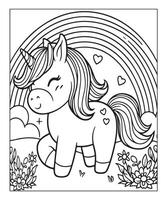 unicorn coloring page for kids vector