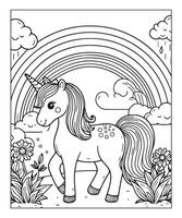 página para colorear de unicornio para niños vector