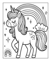 unicorn coloring page vector