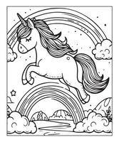 unicorn coloring page for kids vector