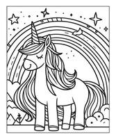 página para colorear de unicornio para niños vector