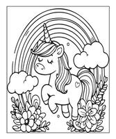 linda página para colorear de unicornio para niños vector