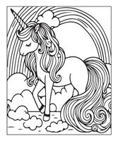 unicorn coloring page vector