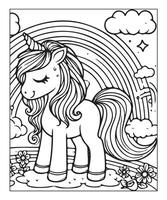 unicorn coloring page for kids vector