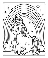 página para colorear de unicornio para niños vector