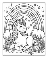 página para colorear de unicornio para niños vector