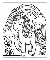 unicorn coloring page for kids vector