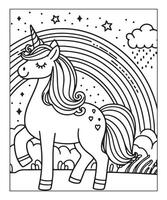 página para colorear de unicornio para niños vector