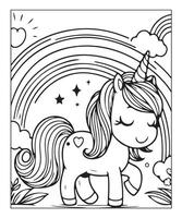 linda unicornio ilustración colorante página para niños vector