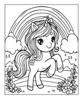 unicorn coloring page vector