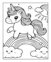 página para colorear de unicornio para niños vector