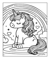 cute unicorn illustration coloring page for kids vector