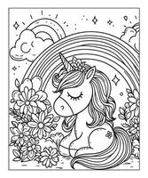 unicorn coloring page for kids vector