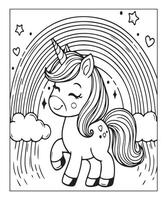 unicorn coloring page for kids vector