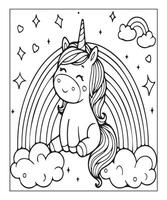 página para colorear de unicornio para niños vector