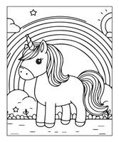 unicorn coloring page vector