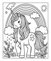 cute unicorn coloring page for kids vector