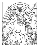 página para colorear de unicornio para niños vector