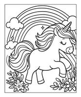 página para colorear de unicornio para niños vector