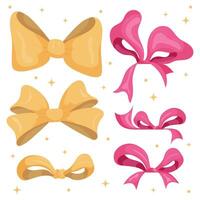 Gift bow decoration set in color yellow and pink. It is a illustration set. vector