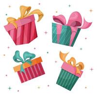 Gift boxes set with ribbon and bow. It is a illustration set. vector