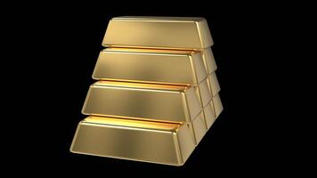 Gold bars animation. Stacks of gold bars animation. 3D illustration of gold bars. Business financial banking concept. Transparent background with alpha channel video