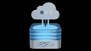 Cloud computing technology animation. Cloud data center with hosting server. Network and database. Cloud storage. Transparent background with alpha channel video