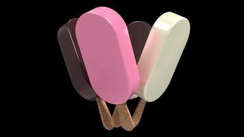 Ice cream animation. Ice cream dessert with a popsicle stick. 4K seamless loop video footage. Transparent background with alpha channel