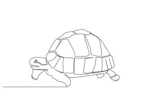 Tortuga animal caminando vida uno línea Arte diseño vector