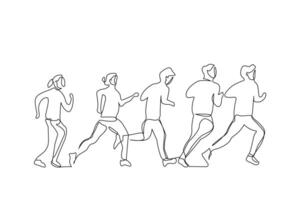 athlete people race run together sport activity full body length one line art design vector