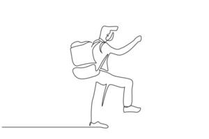 male person nature backpack walking alone lifestyle line art design vector