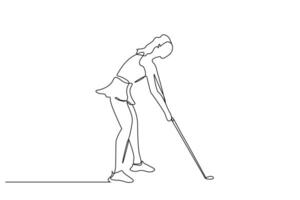 joven niña jugando golf golpear el pelota estilo de vida pasatiempo línea Arte diseño vector