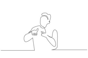 man pointing index finger showing opening getting excited one line art design vector