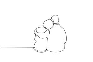 couple in love hugging sitting outside happy moment back view line art design vector