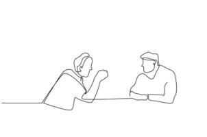 two people talking making a statement giving advice one line art design vector