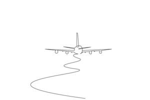 passenger plane in the air back behind rear view line art design vector