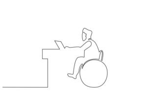 man mature wheelchair laptop desk lifestyle business home office one line art design vector