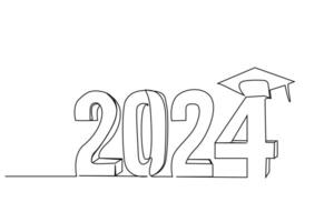 2024 año letra firmar icono graduación celebracion graduación gorra Universidad línea Arte diseño vector