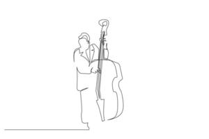violonchelo artista hombre en pie jugando musical instrumento uno línea Arte diseño vector